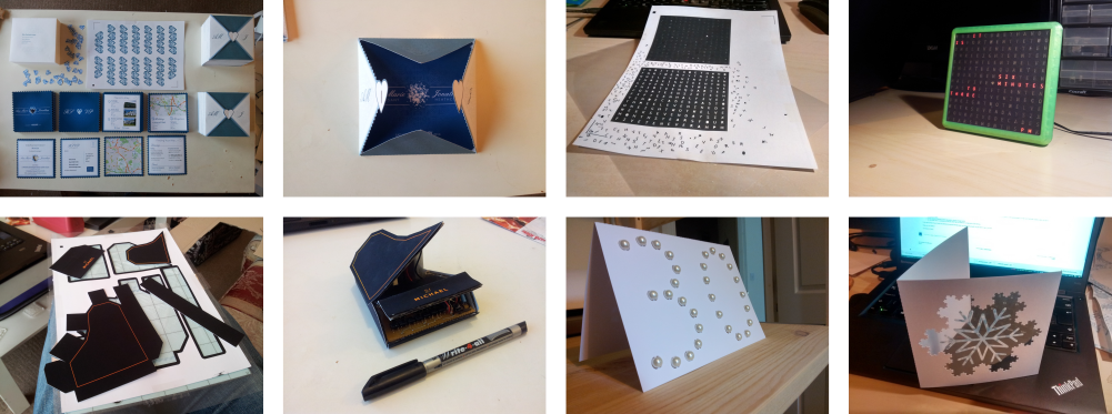 Various photographs of items produced with the plotter